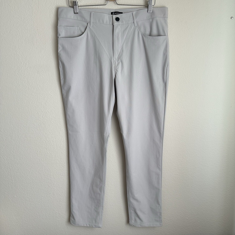 Asher Golf Performance Trousers Mens 34 Light Gray 5-Pocket Stretch Golf Pants